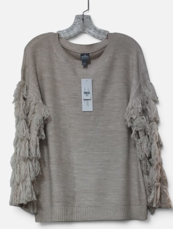New York & Company Sweaters - NY&C SOHO Beige Fringe Sleeve Crewneck Sweater